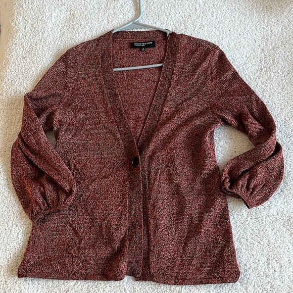JONES NEW YORK COLLECTION Maroon Open-Front Cardigan One Button Sz S - Picture 6 of 9